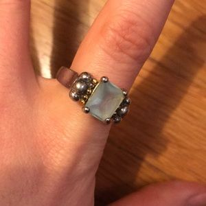 Vintage silver ring costume light blue boho Mexico style